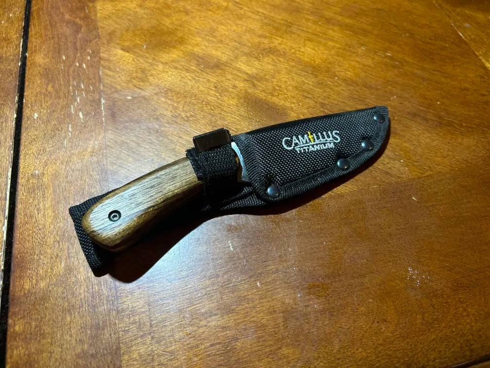 Handmade knife with Shedua wood handle sheath included