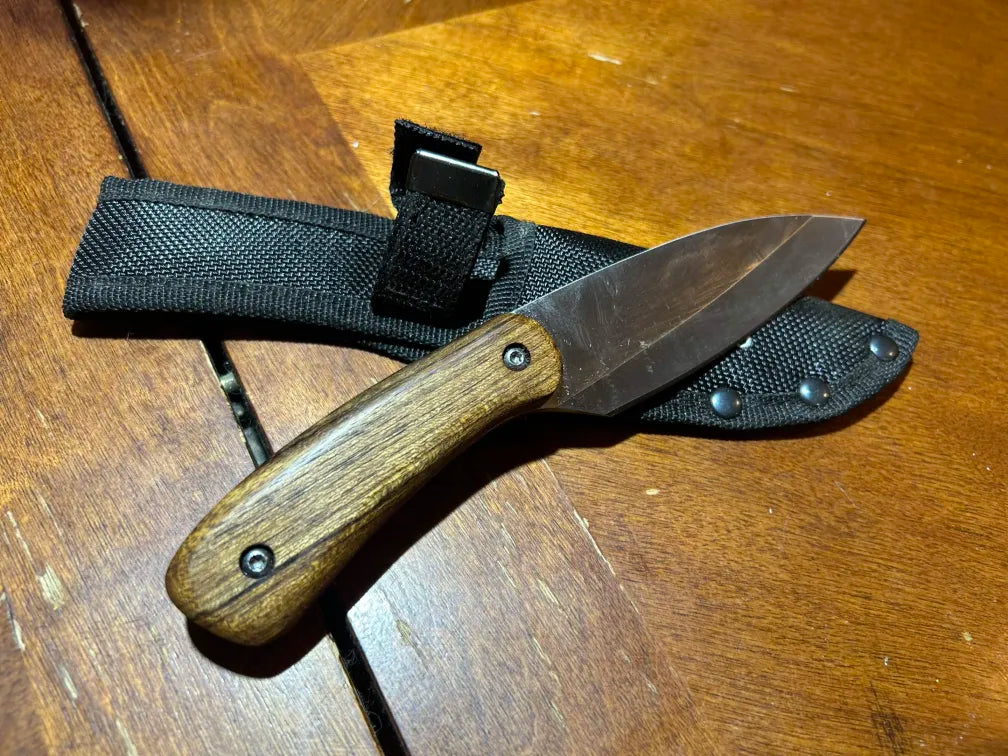 Handmade knife with Shedua wood handle sheath included